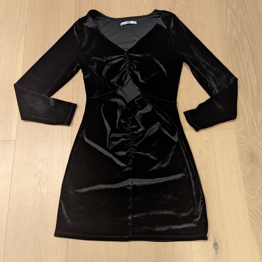 Elegant Black Velvet Mini Dress with Cut Outs
